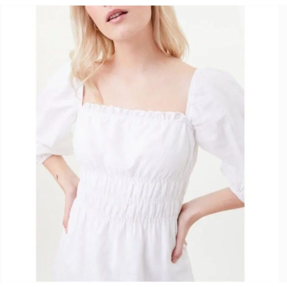 NWT Charlie Holiday Boheme Smocked Puff Sleeve Mini Dress in White - Picture 3 of 4